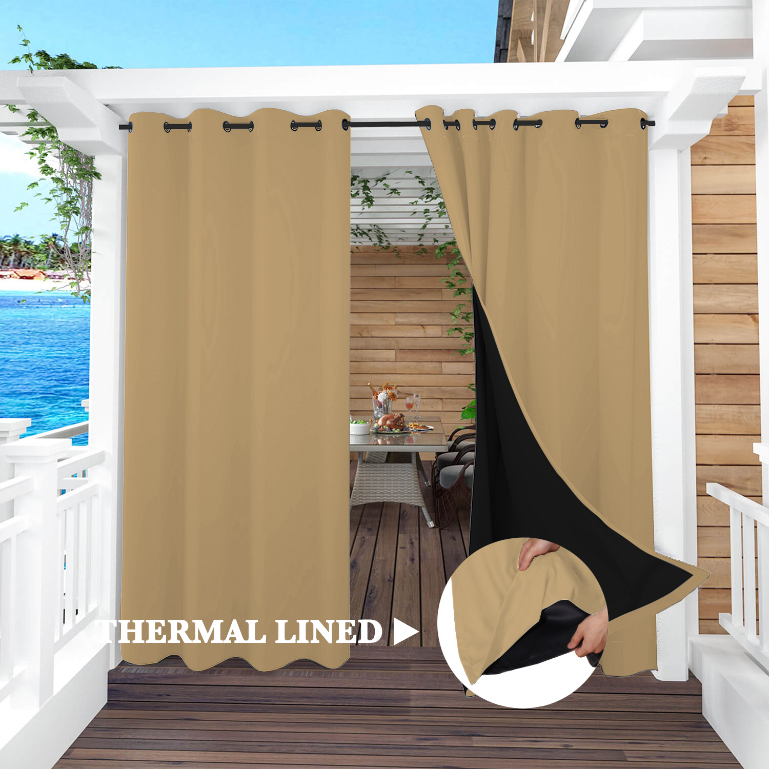 SNOWCITY Insulated 100% Blackout Curtains with Black Liner - Grommet Top