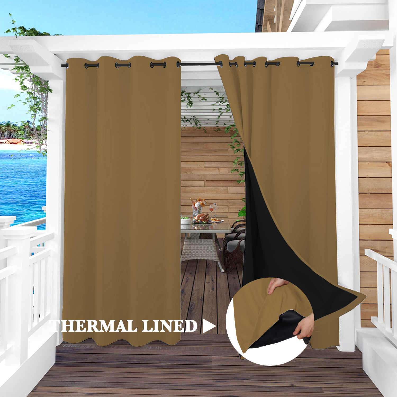 SNOWCITY Insulated 100% Blackout Curtains with Black Liner - Grommet Top