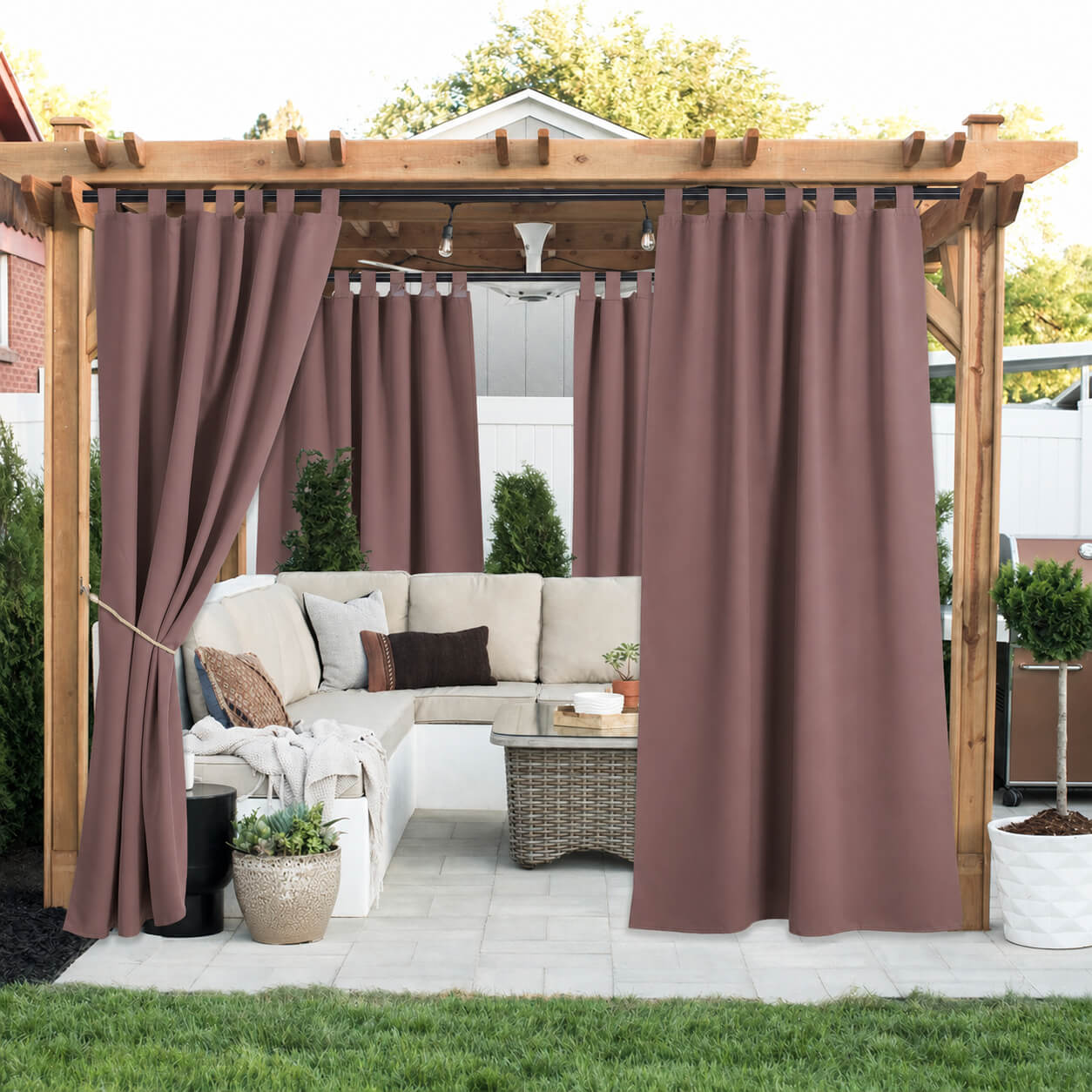 Outdoor Curtains Waterproof Velcro Tab Top 1 Panel - Red Bean