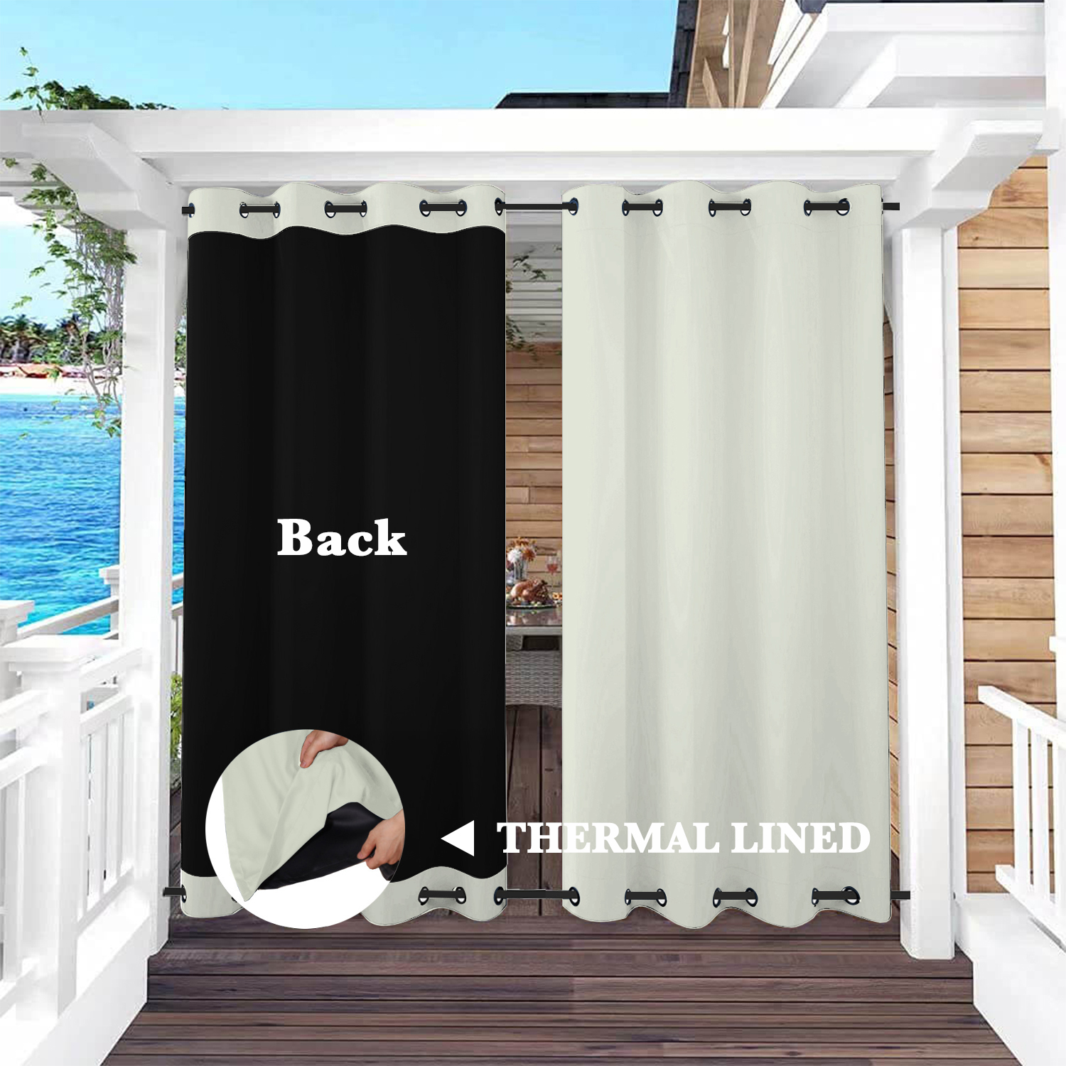 SNOWCITY Insulated 100% Blackout Curtains with Black Liner - Grommet Top & Bottom