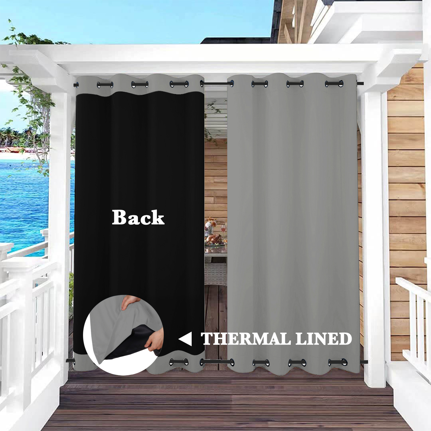 SNOWCITY Insulated 100% Blackout Curtains with Black Liner - Grommet Top & Bottom