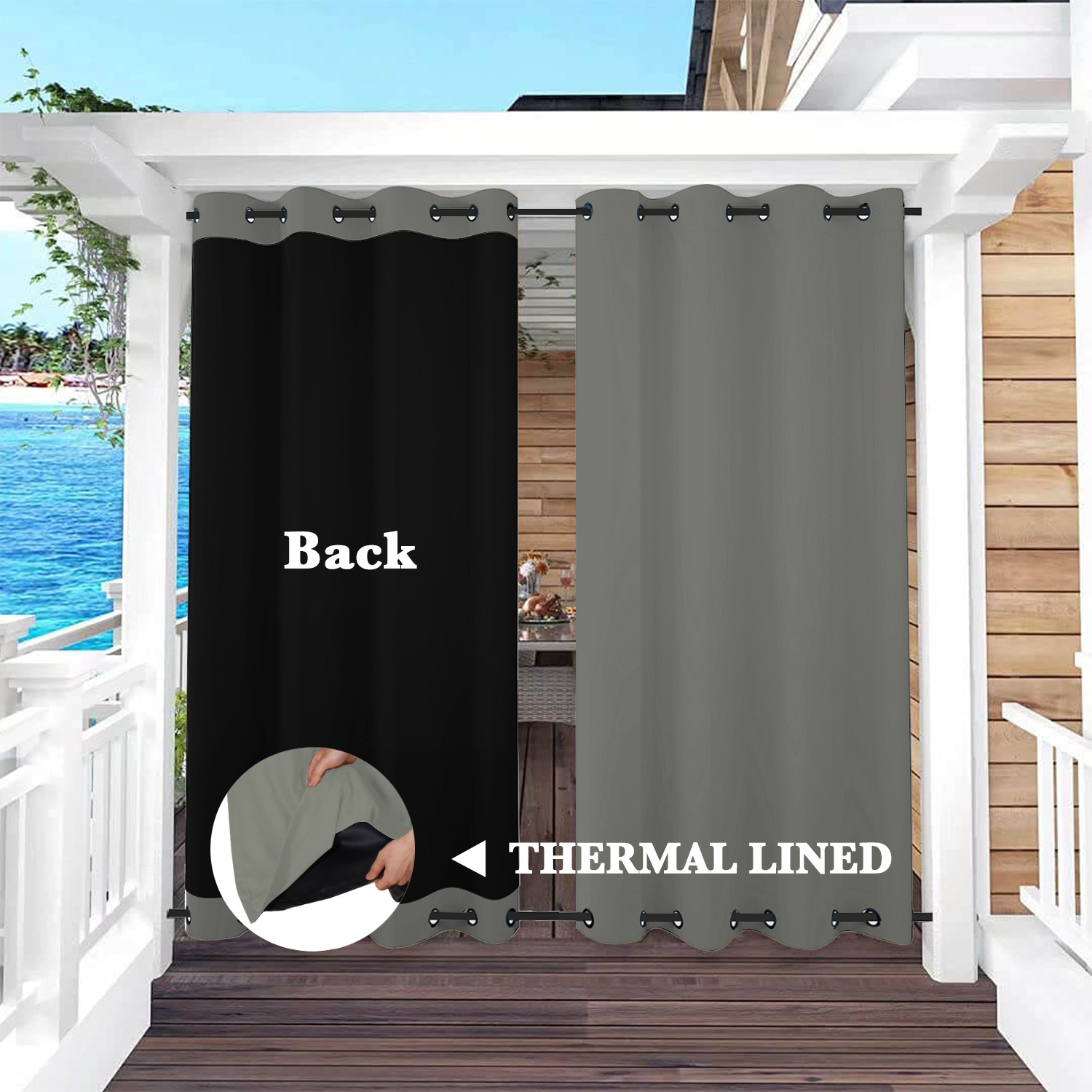 SNOWCITY Insulated 100% Blackout Curtains with Black Liner - Grommet Top & Bottom