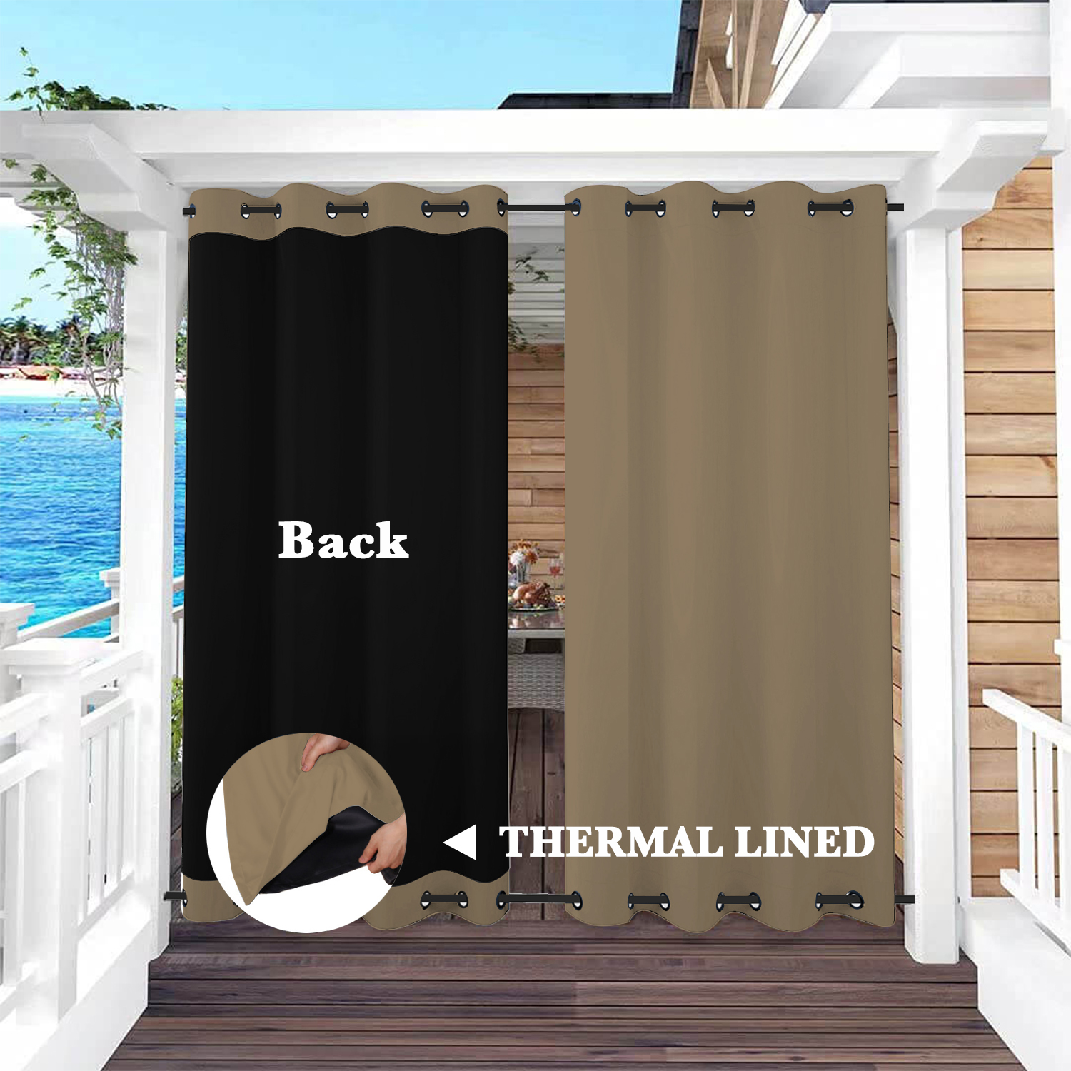 SNOWCITY Insulated 100% Blackout Curtains with Black Liner - Grommet Top & Bottom