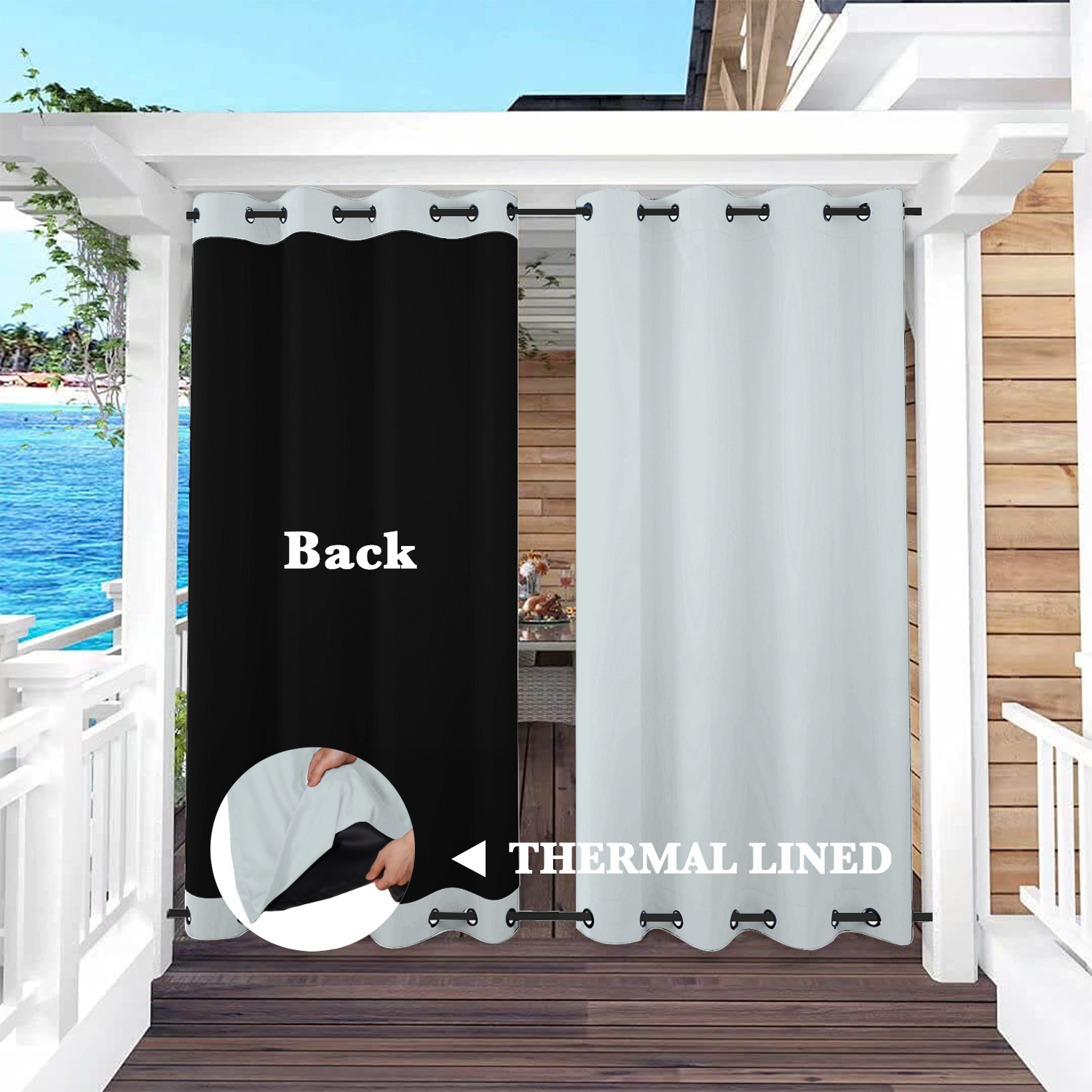 SNOWCITY Insulated 100% Blackout Curtains with Black Liner - Grommet Top & Bottom