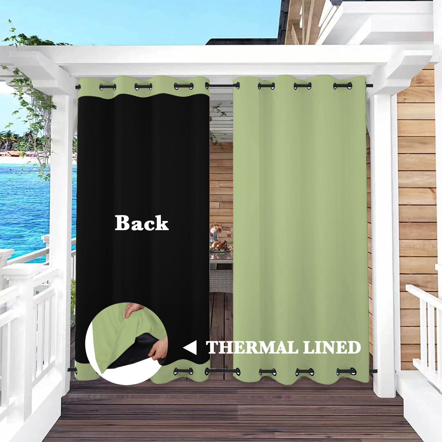 SNOWCITY Insulated 100% Blackout Curtains with Black Liner - Grommet Top & Bottom