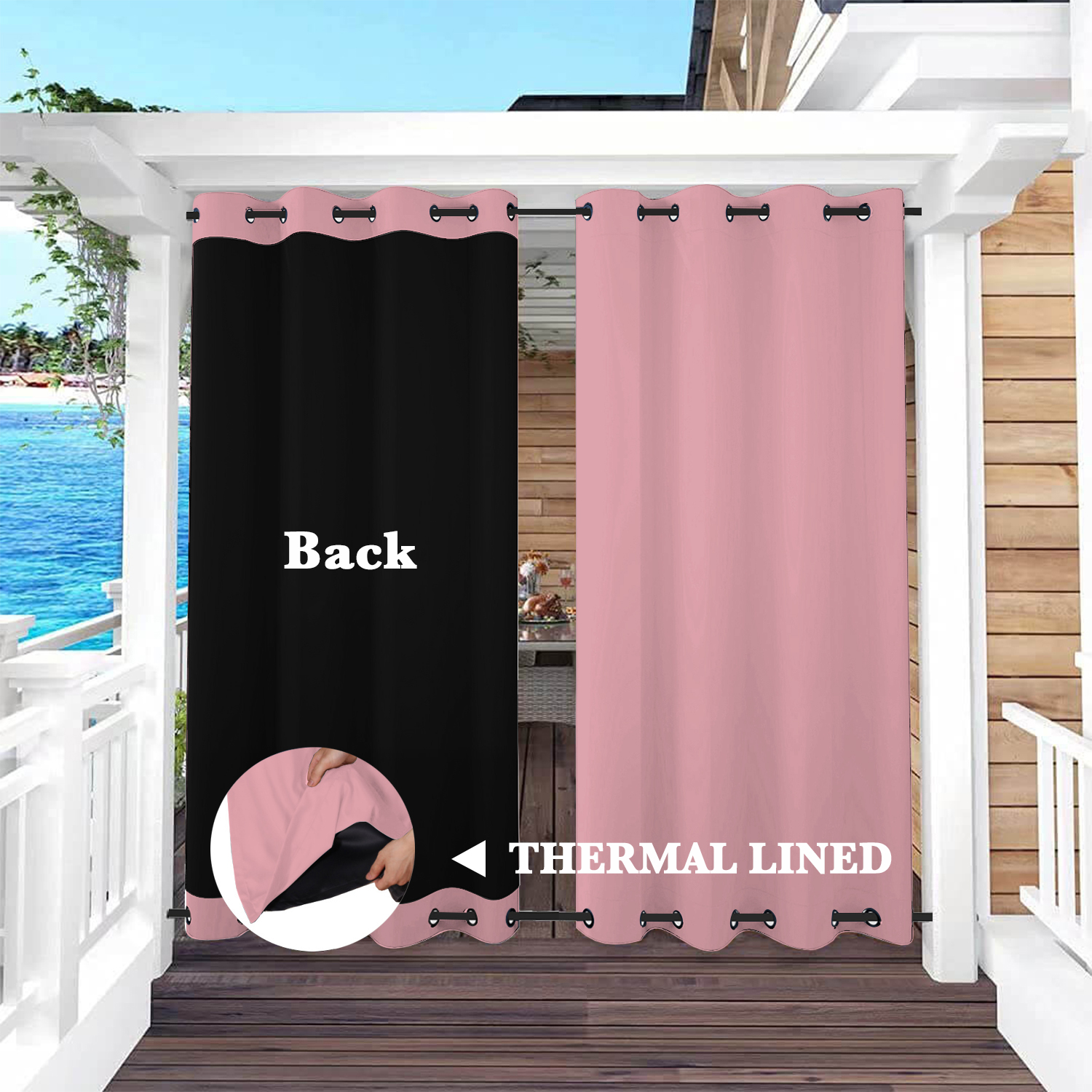 SNOWCITY Insulated 100% Blackout Curtains with Black Liner - Grommet Top & Bottom