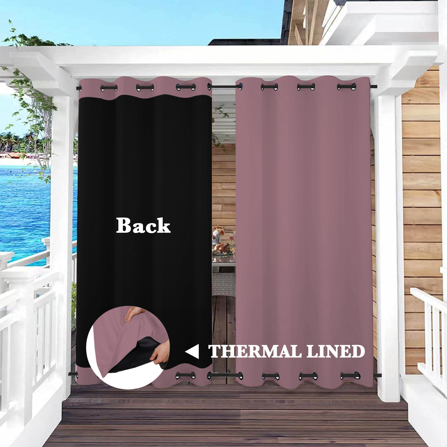 SNOWCITY Insulated 100% Blackout Curtains with Black Liner - Grommet Top & Bottom