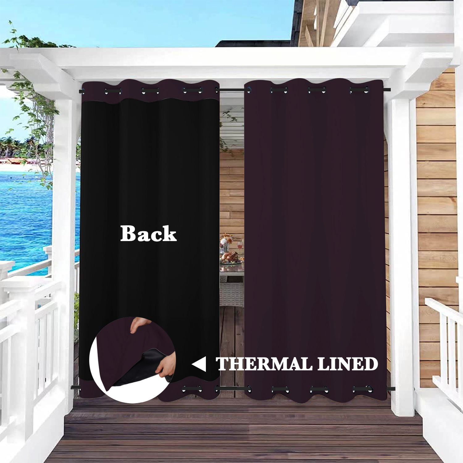 SNOWCITY Insulated 100% Blackout Curtains with Black Liner - Grommet Top & Bottom