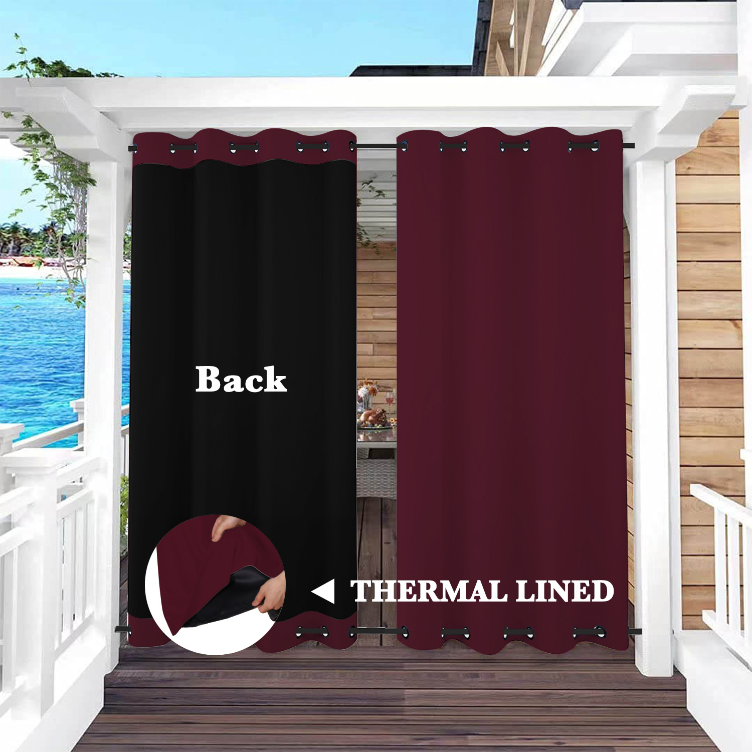 SNOWCITY Insulated 100% Blackout Curtains with Black Liner - Grommet Top & Bottom
