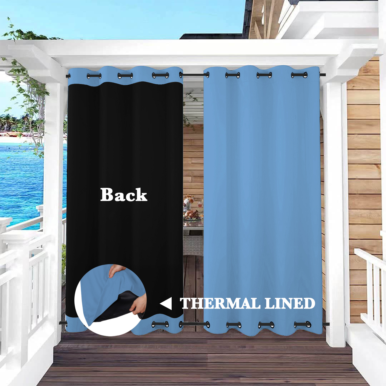 SNOWCITY Insulated 100% Blackout Curtains with Black Liner - Grommet Top & Bottom