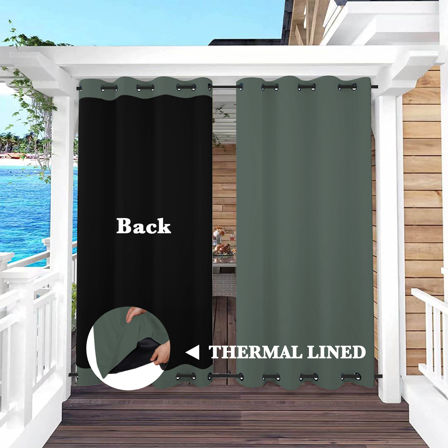 SNOWCITY Insulated 100% Blackout Curtains with Black Liner - Grommet Top & Bottom