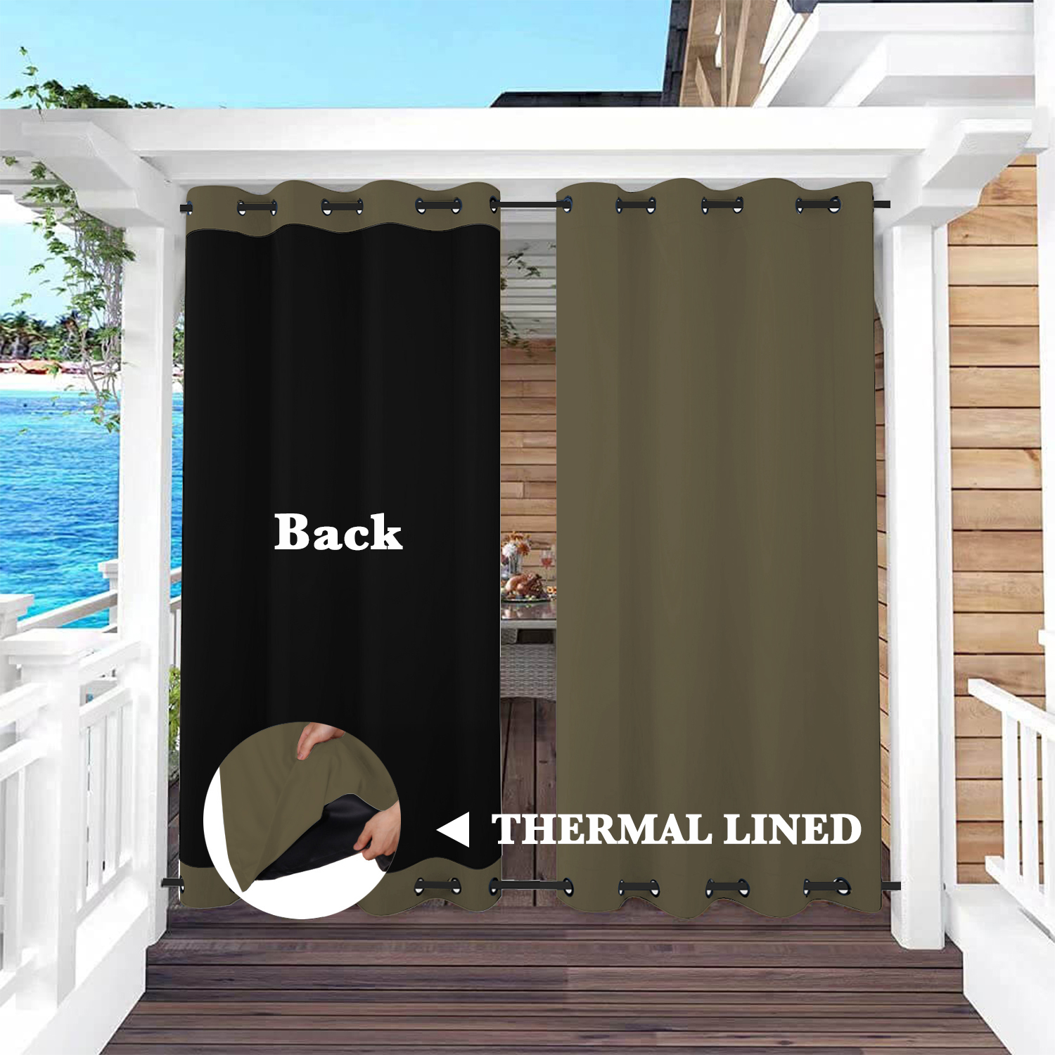 SNOWCITY Insulated 100% Blackout Curtains with Black Liner - Grommet Top & Bottom