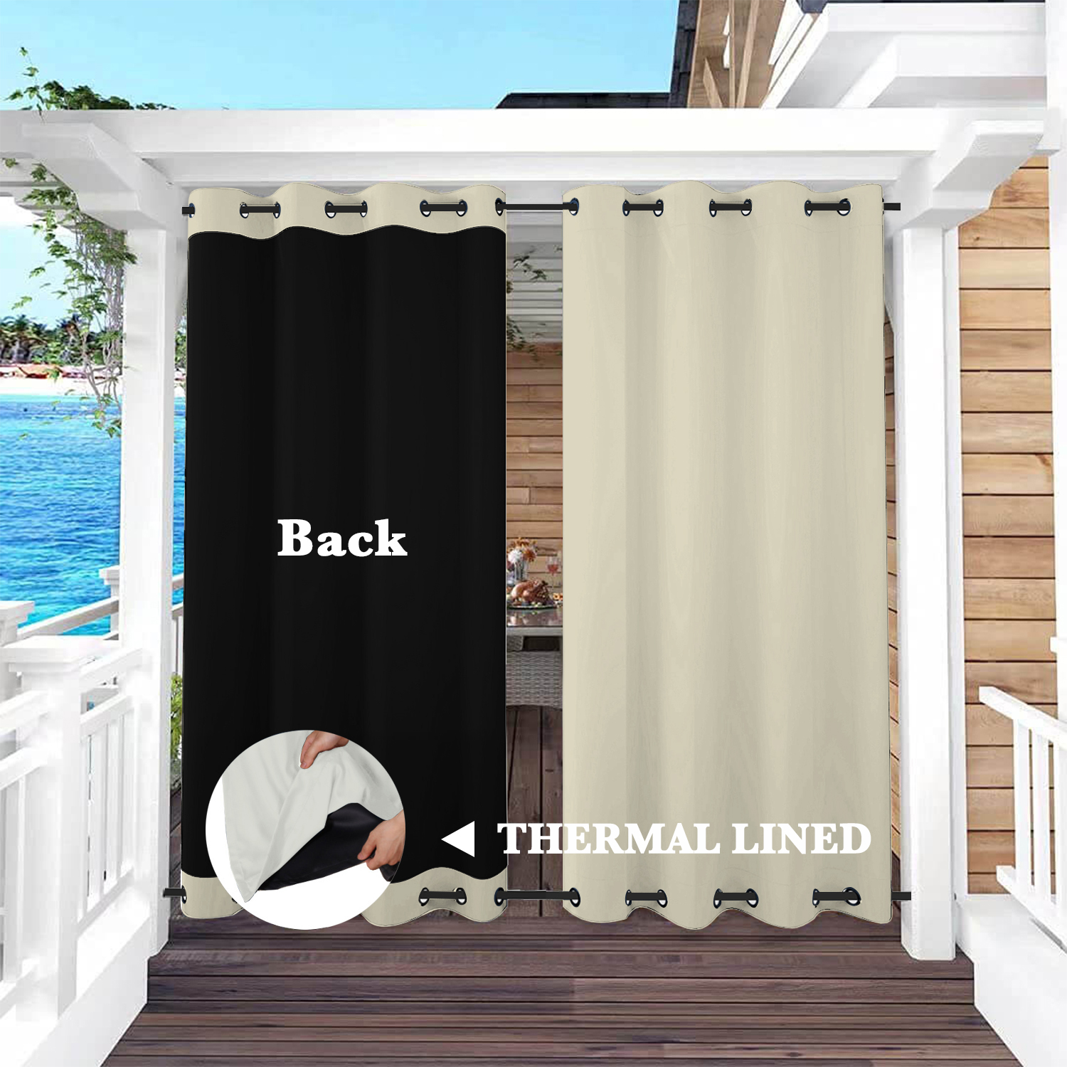 SNOWCITY Insulated 100% Blackout Curtains with Black Liner - Grommet Top & Bottom