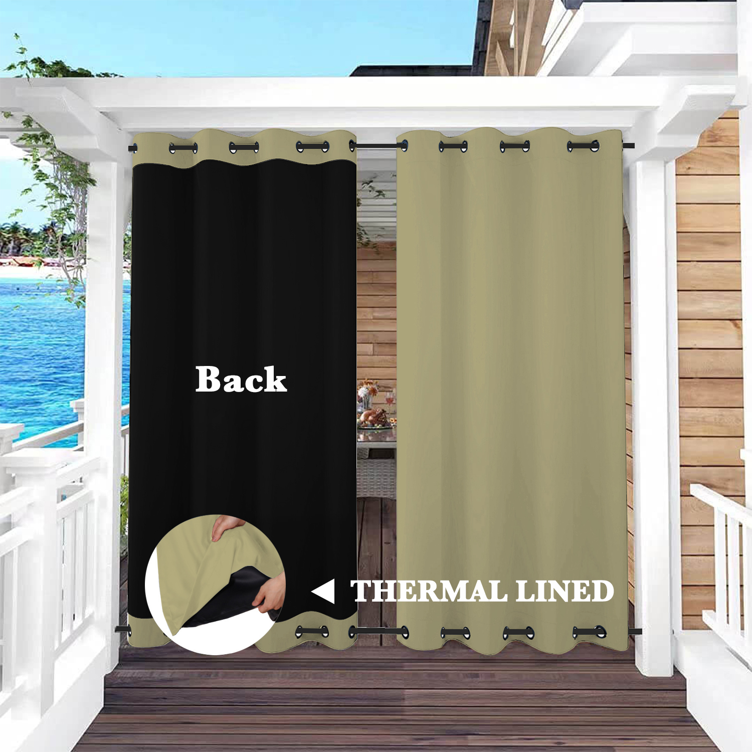 SNOWCITY Insulated 100% Blackout Curtains with Black Liner - Grommet Top & Bottom