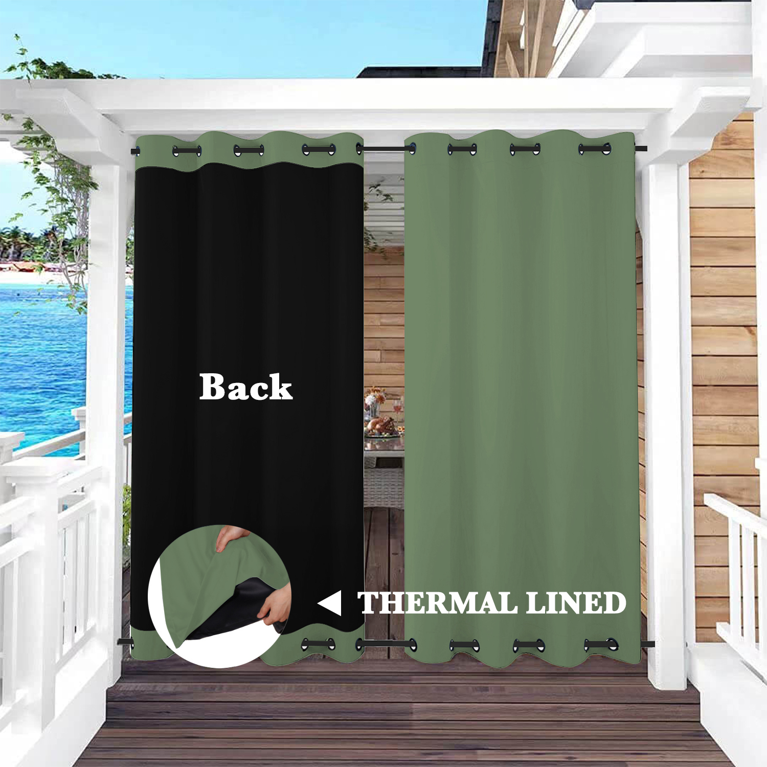 SNOWCITY Insulated 100% Blackout Curtains with Black Liner - Grommet Top & Bottom