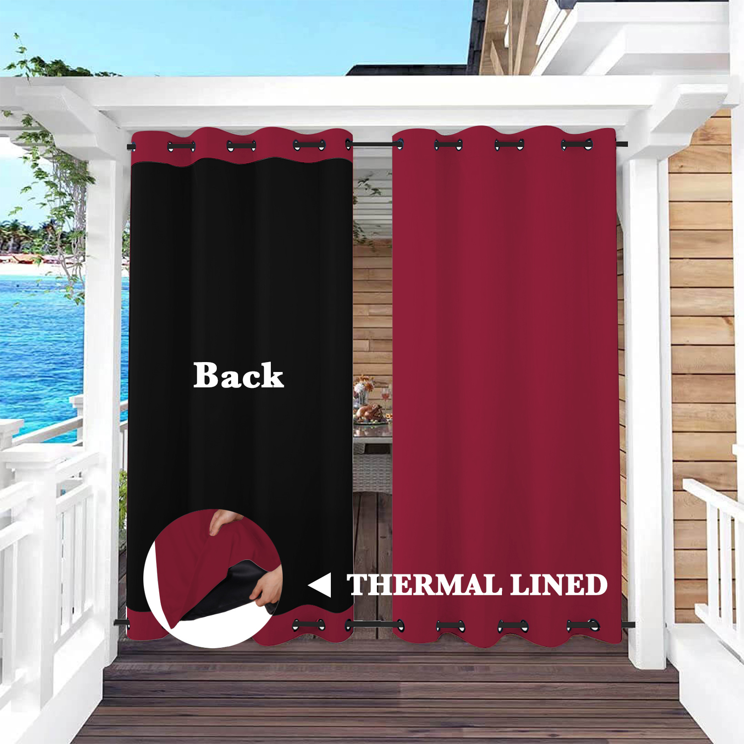SNOWCITY Insulated 100% Blackout Curtains with Black Liner - Grommet Top & Bottom