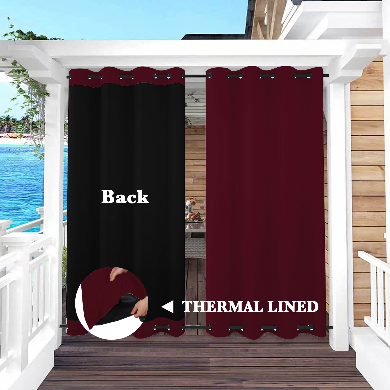 SNOWCITY Insulated 100% Blackout Curtains with Black Liner - Grommet Top & Bottom