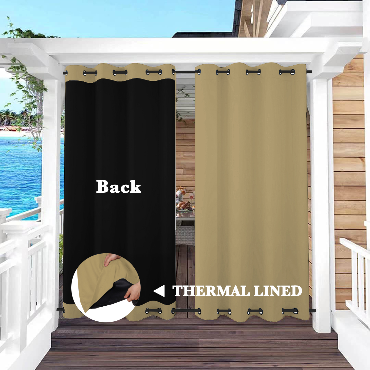 SNOWCITY Insulated 100% Blackout Curtains with Black Liner - Grommet Top & Bottom