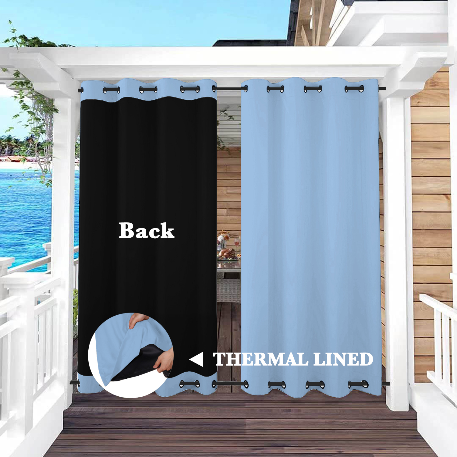 SNOWCITY Insulated 100% Blackout Curtains with Black Liner - Grommet Top & Bottom