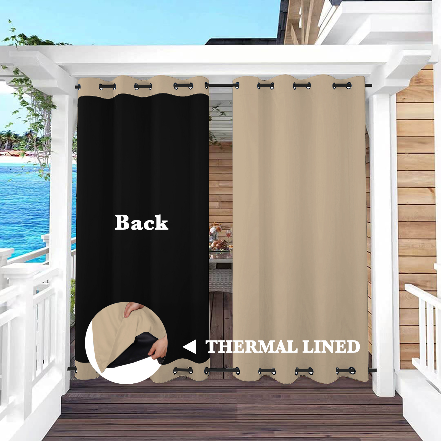 SNOWCITY Insulated 100% Blackout Curtains with Black Liner - Grommet Top & Bottom