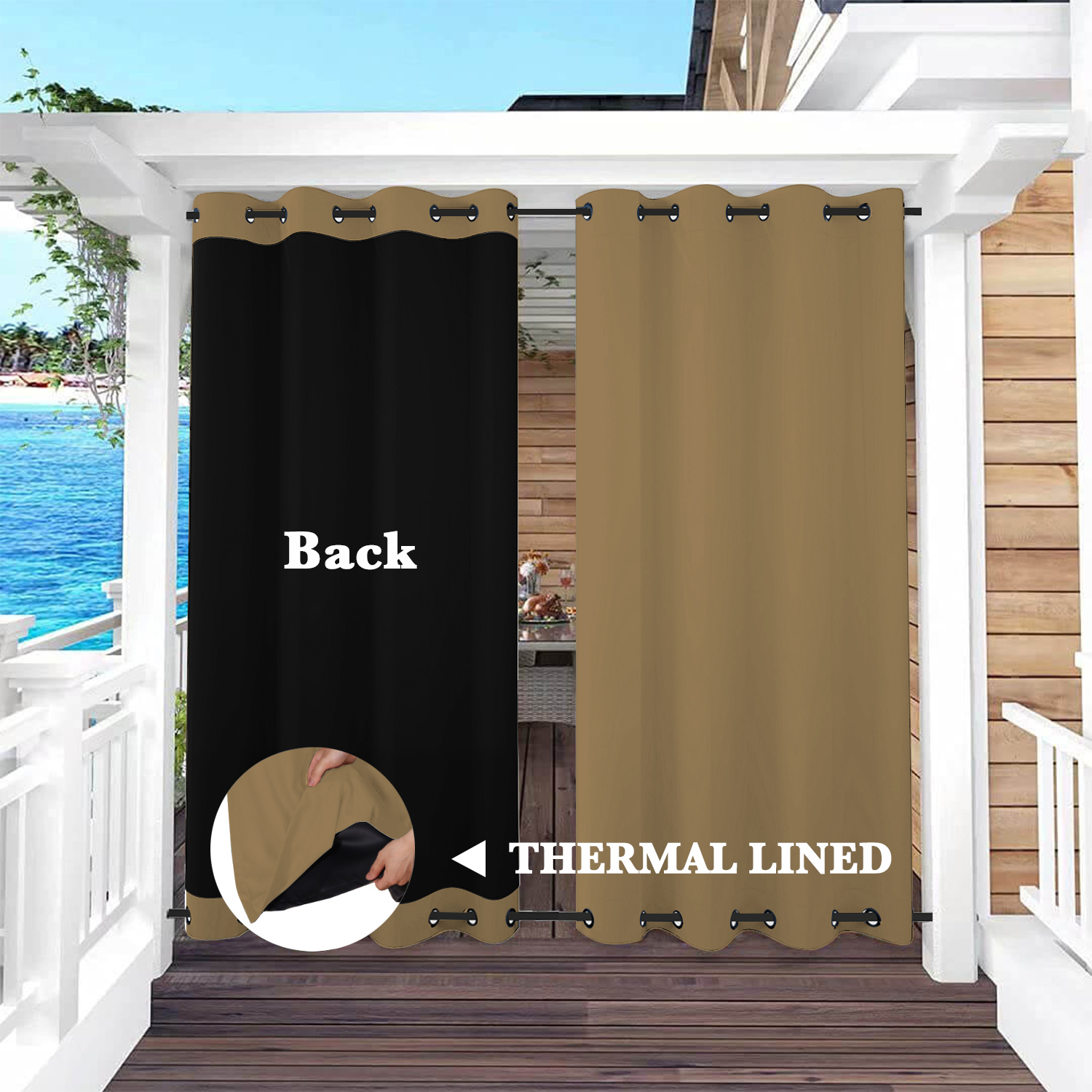 SNOWCITY Insulated 100% Blackout Curtains with Black Liner - Grommet Top & Bottom