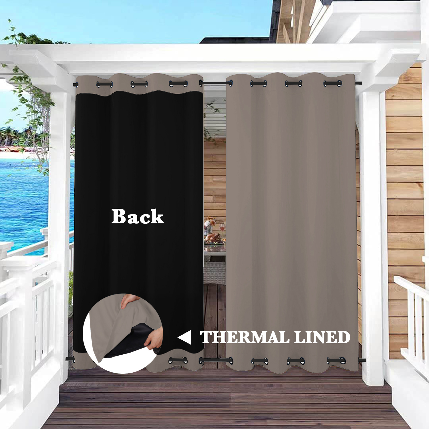 SNOWCITY Insulated 100% Blackout Curtains with Black Liner - Grommet Top & Bottom