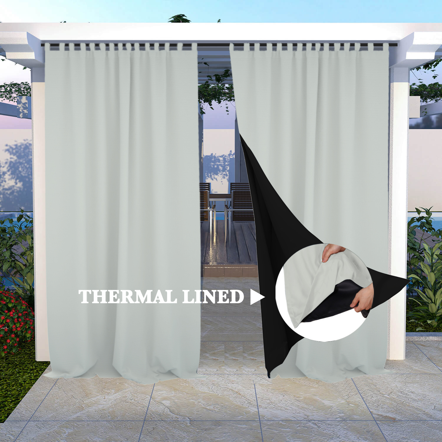 SNOWCITY Insulated 100% Blackout Curtains with Black Line - Tab Top