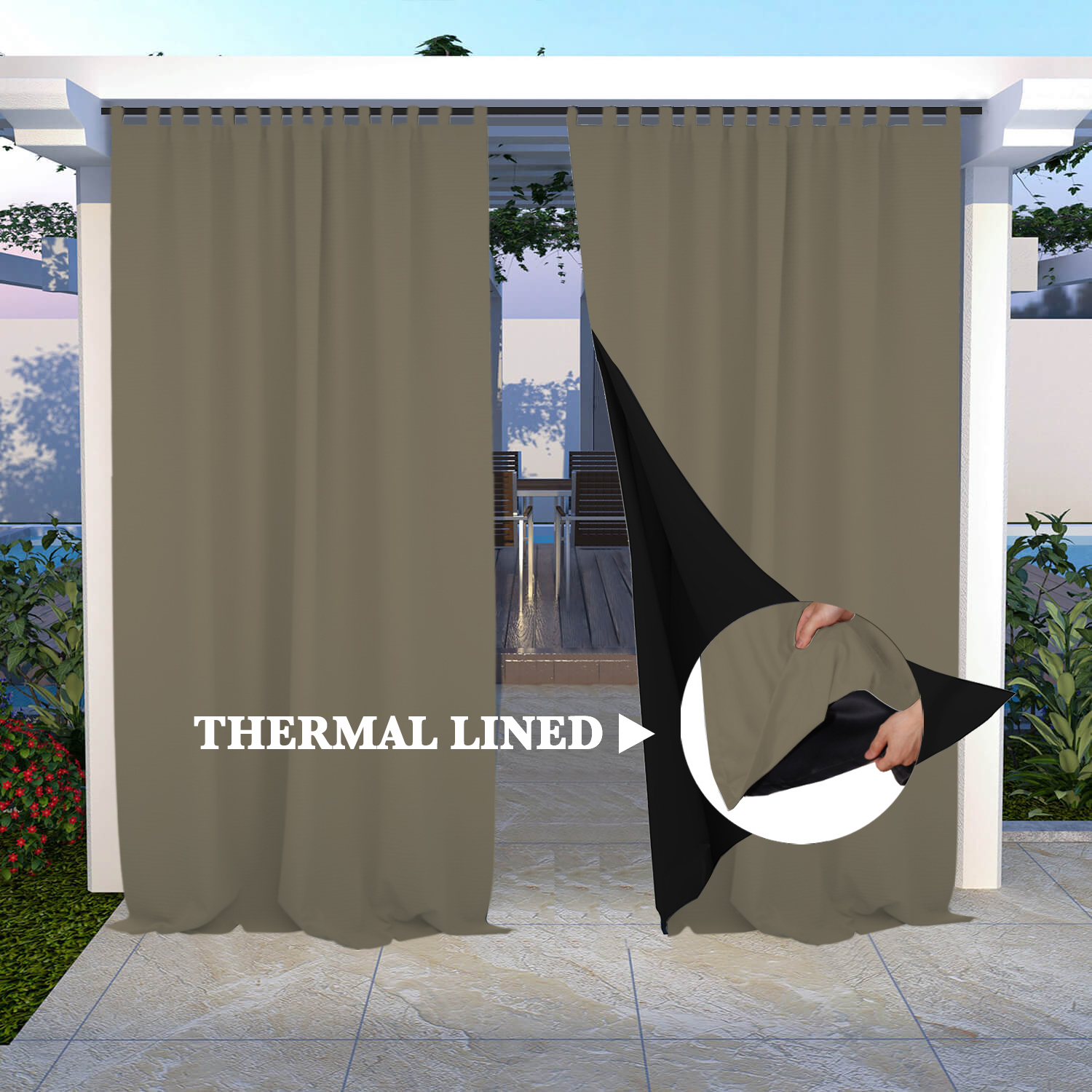 SNOWCITY Insulated 100% Blackout Curtains with Black Line - Tab Top