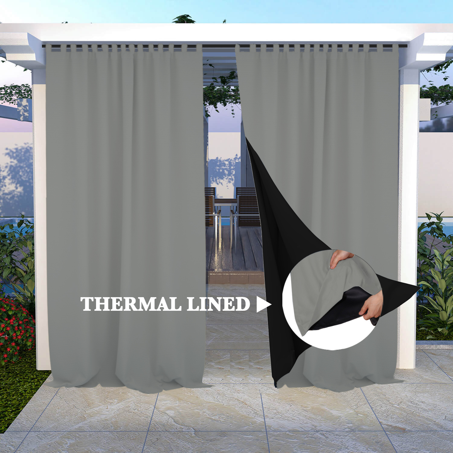 SNOWCITY Insulated 100% Blackout Curtains with Black Line - Tab Top