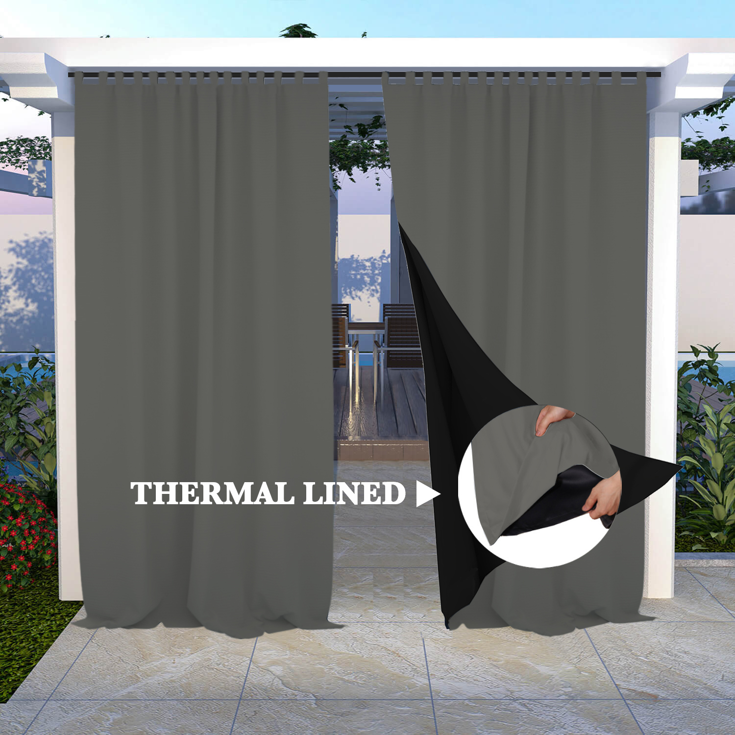 SNOWCITY Insulated 100% Blackout Curtains with Black Line - Tab Top