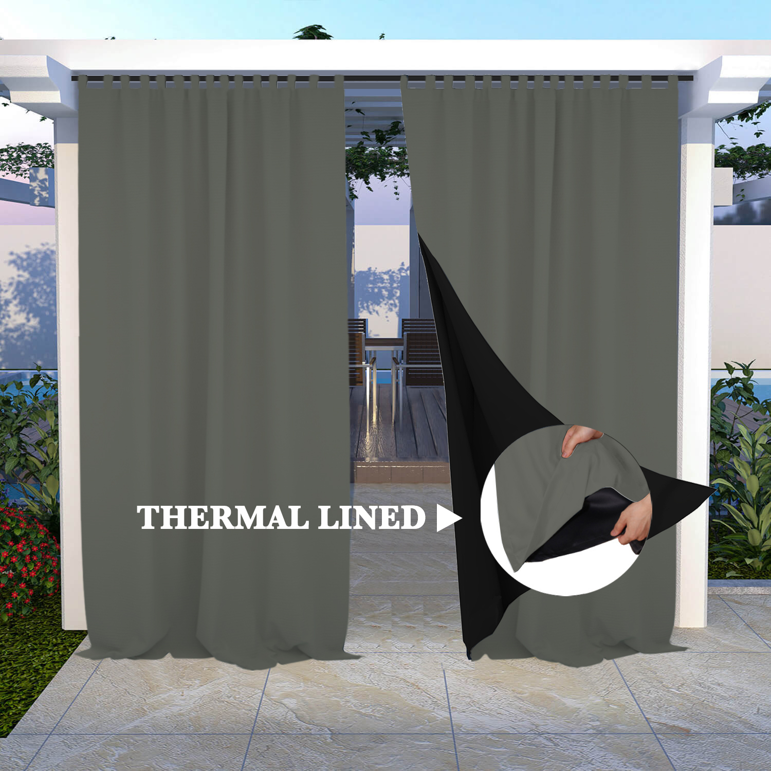 SNOWCITY Insulated 100% Blackout Curtains with Black Line - Tab Top