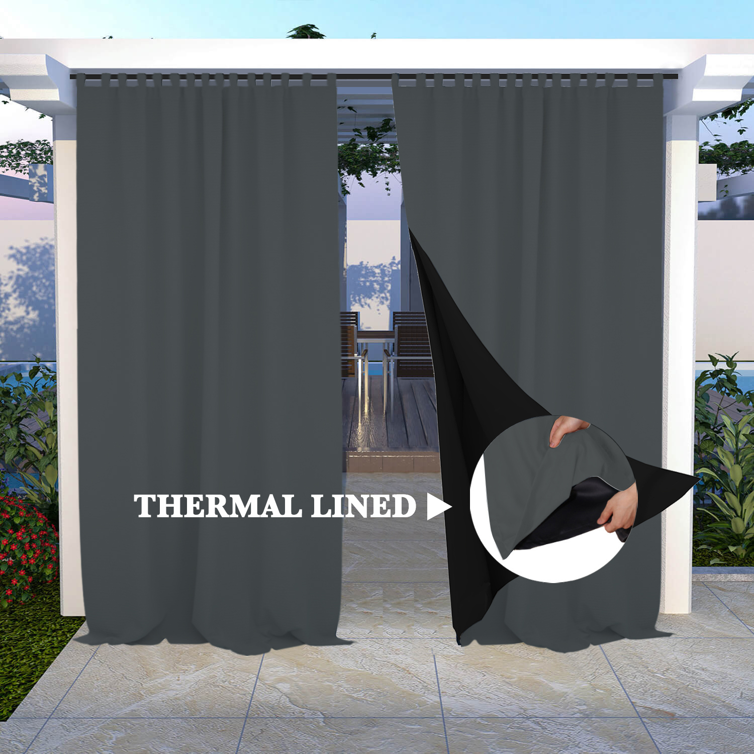 SNOWCITY Insulated 100% Blackout Curtains with Black Line - Tab Top