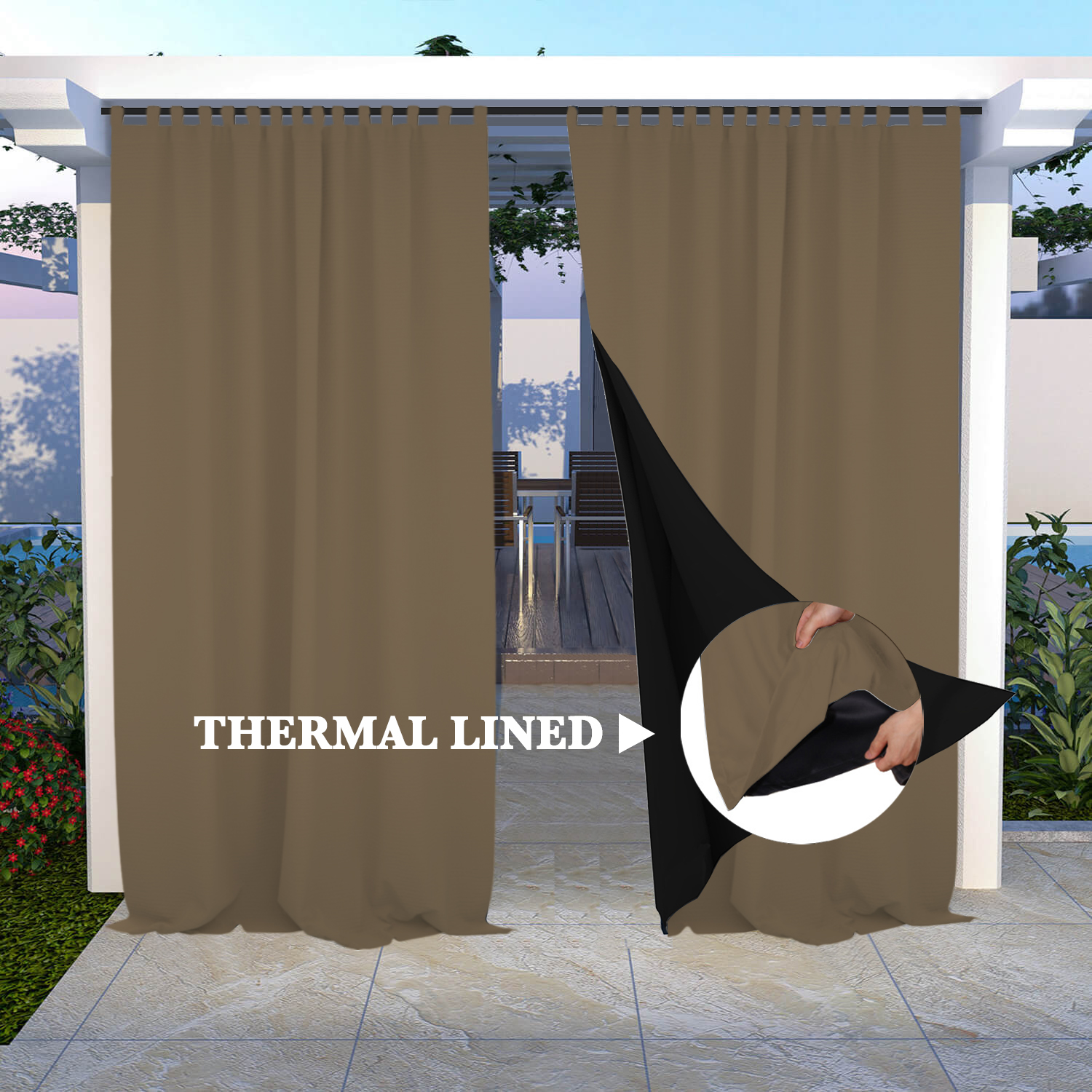 SNOWCITY Insulated 100% Blackout Curtains with Black Line - Tab Top