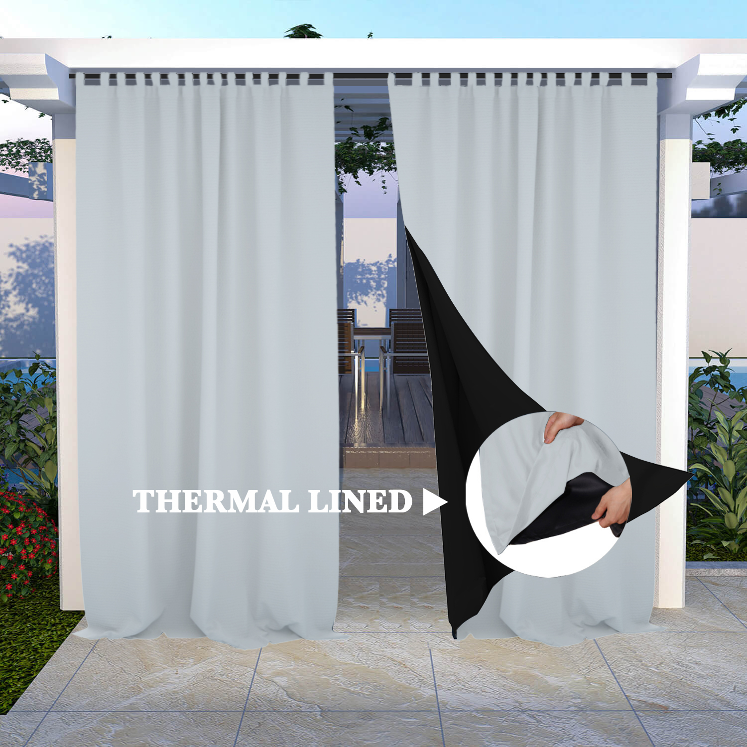 SNOWCITY Insulated 100% Blackout Curtains with Black Line - Tab Top