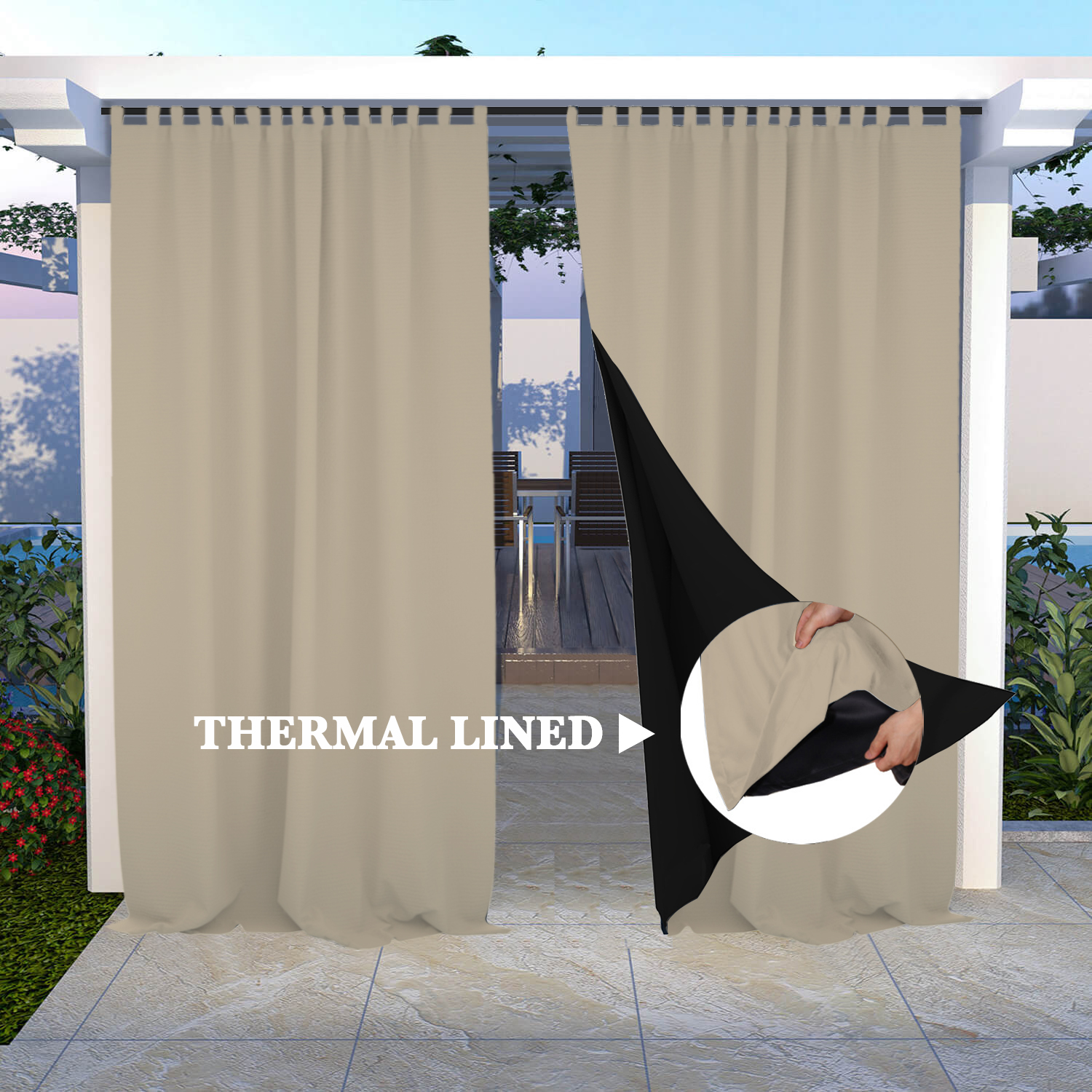 SNOWCITY Insulated 100% Blackout Curtains with Black Line - Tab Top