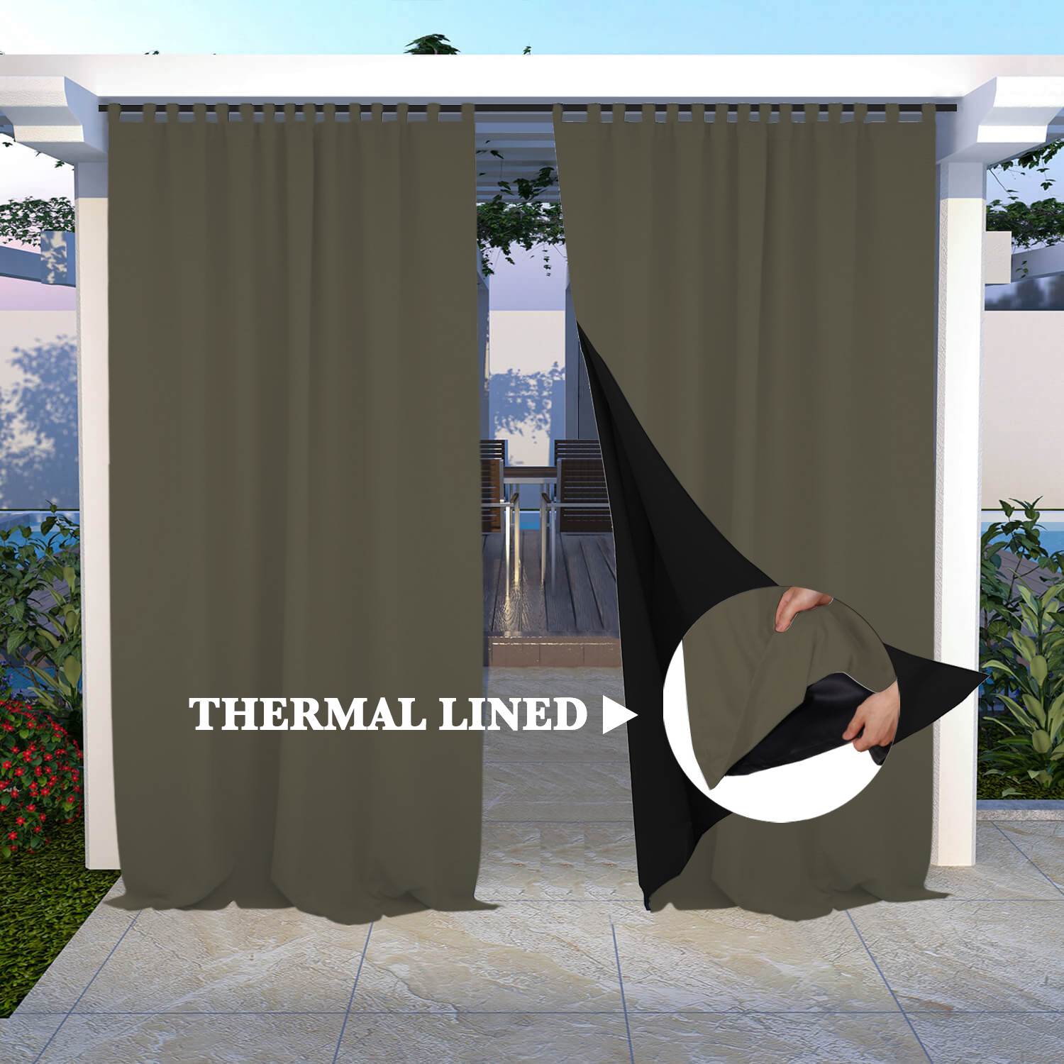 SNOWCITY Insulated 100% Blackout Curtains with Black Line - Tab Top