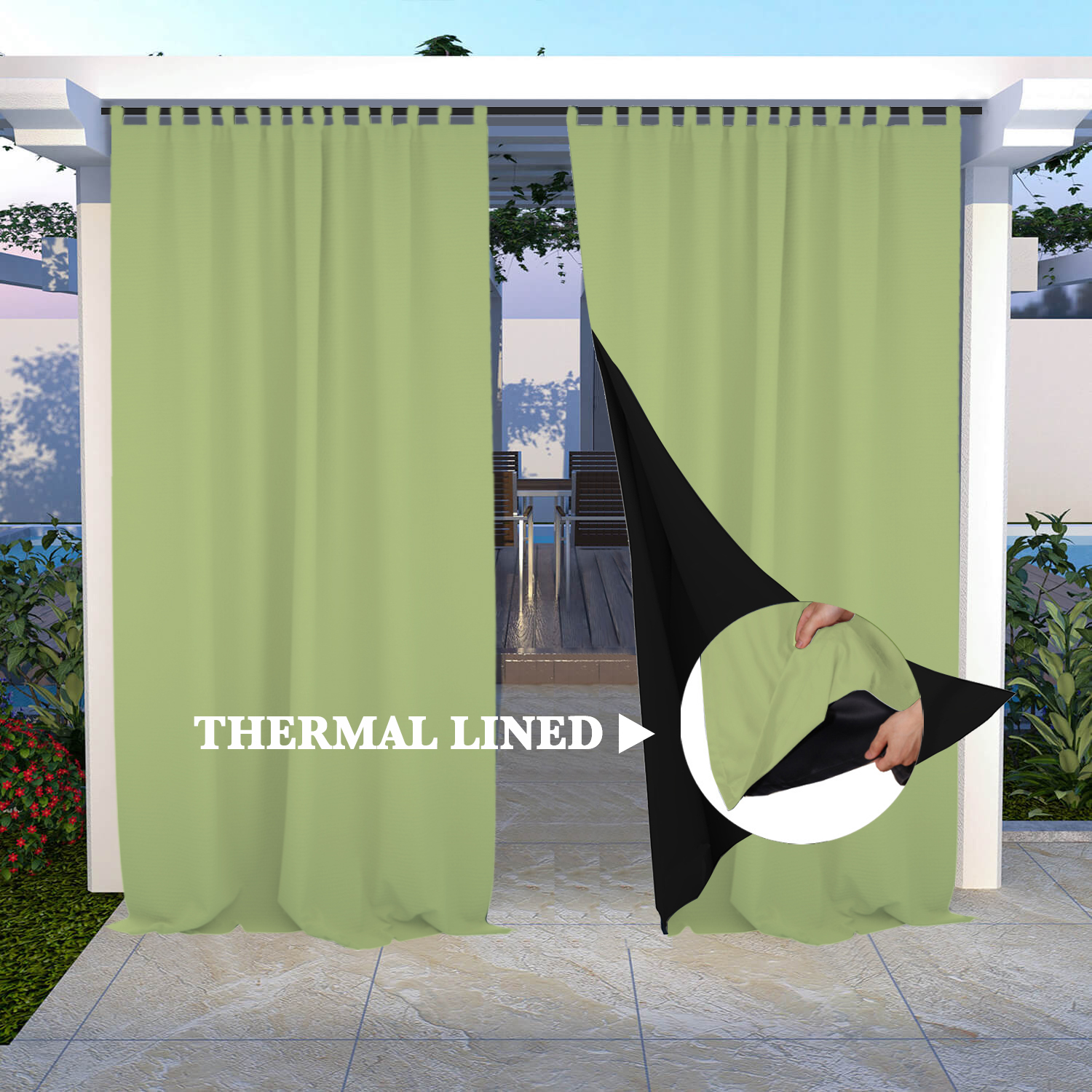 SNOWCITY Insulated 100% Blackout Curtains with Black Line - Tab Top