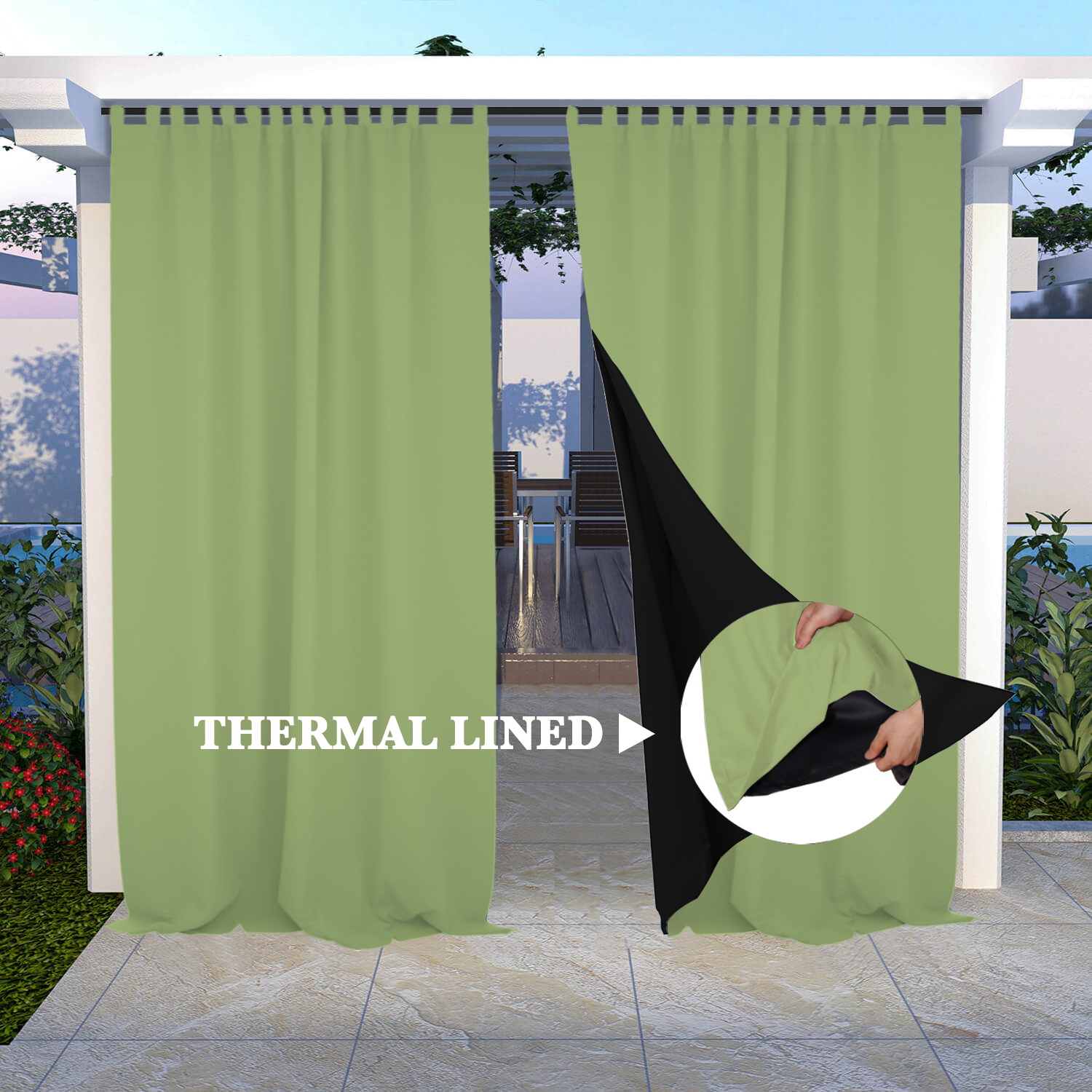 SNOWCITY Insulated 100% Blackout Curtains with Black Line - Tab Top