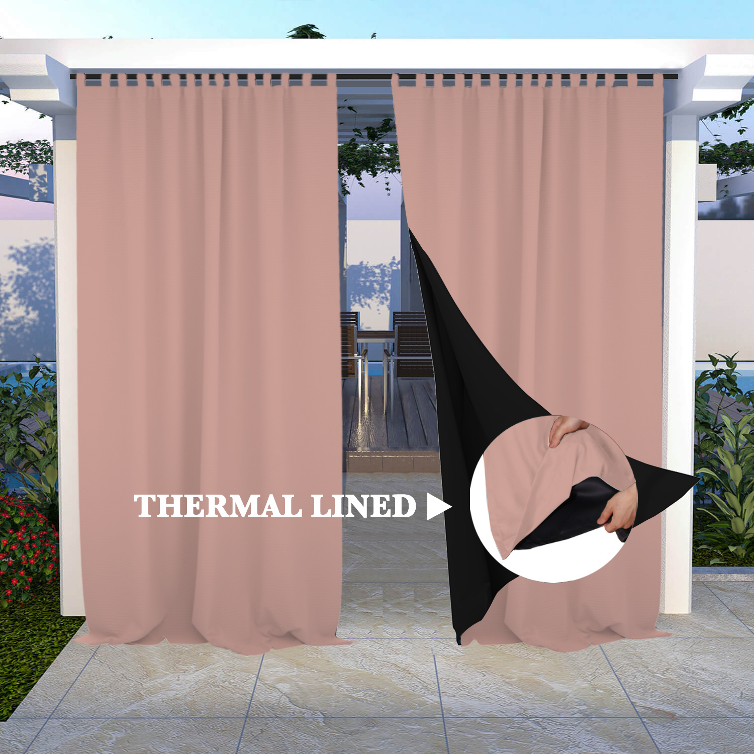 SNOWCITY Insulated 100% Blackout Curtains with Black Line - Tab Top