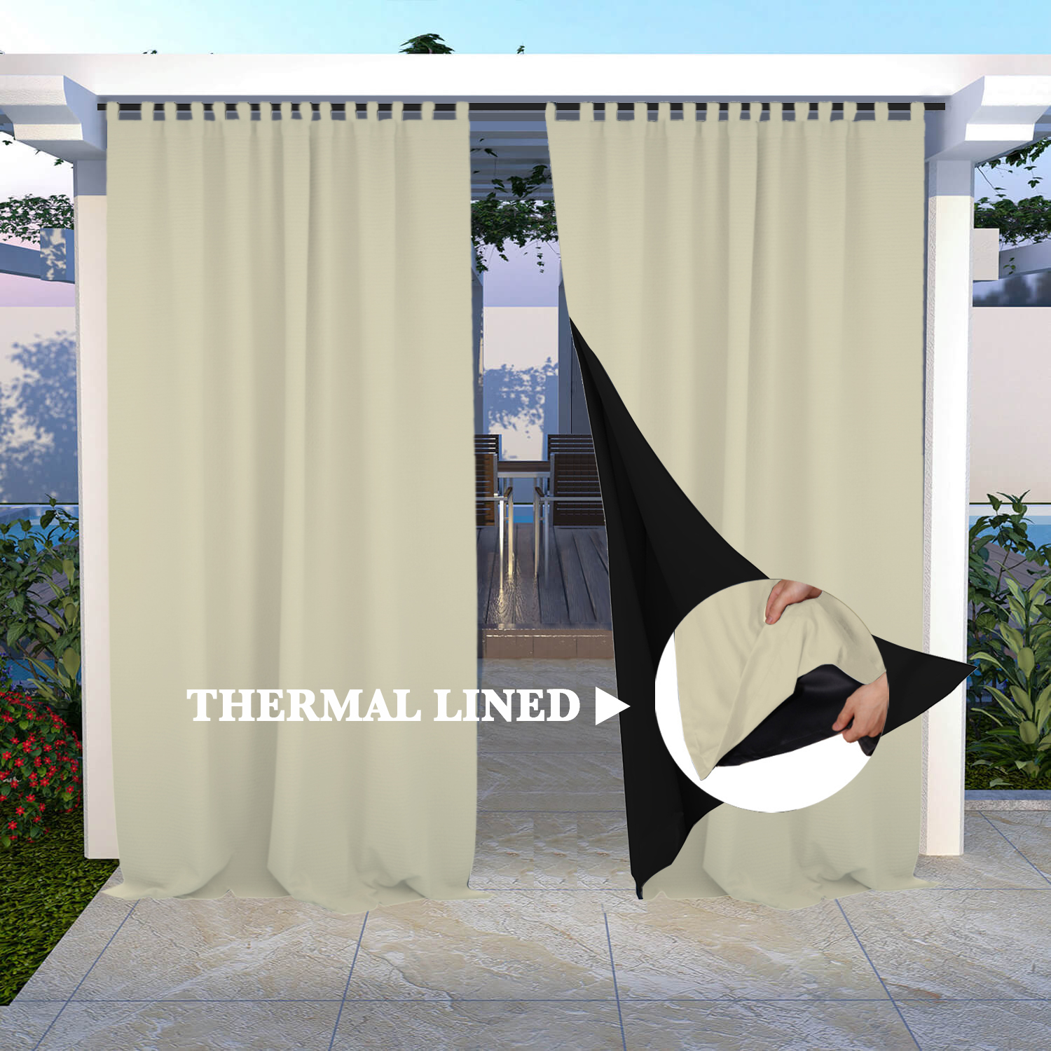 SNOWCITY Insulated 100% Blackout Curtains with Black Line - Tab Top