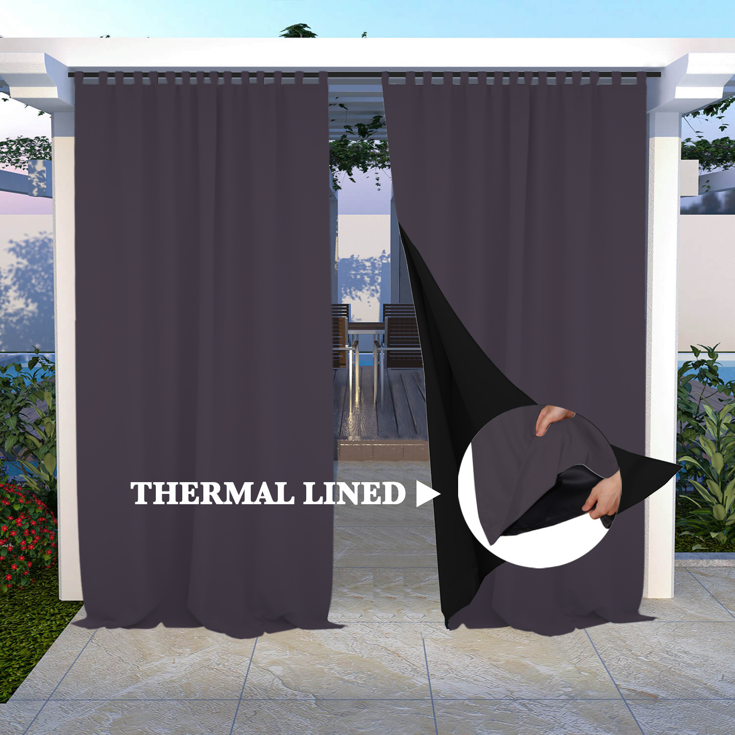 SNOWCITY Insulated 100% Blackout Curtains with Black Line - Tab Top