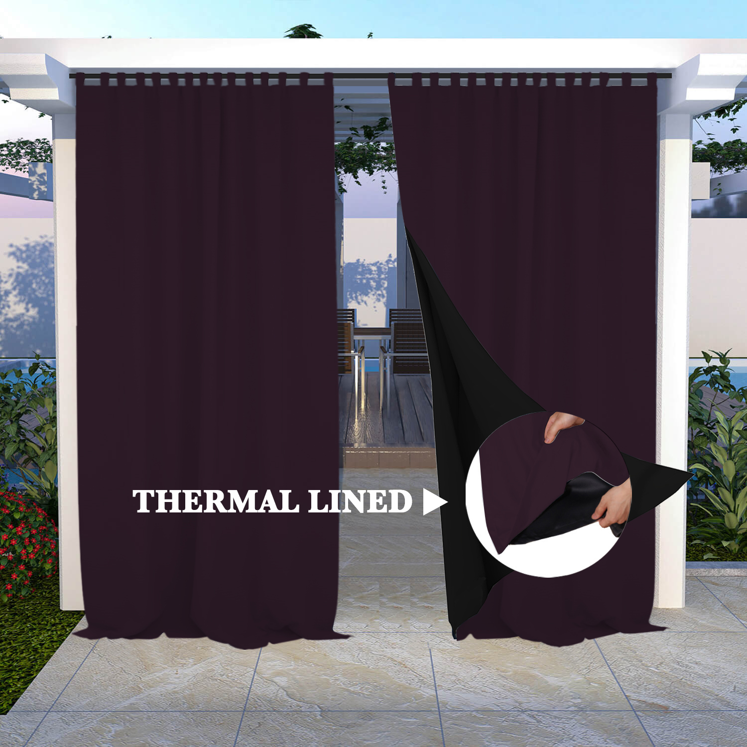 SNOWCITY Insulated 100% Blackout Curtains with Black Line - Tab Top