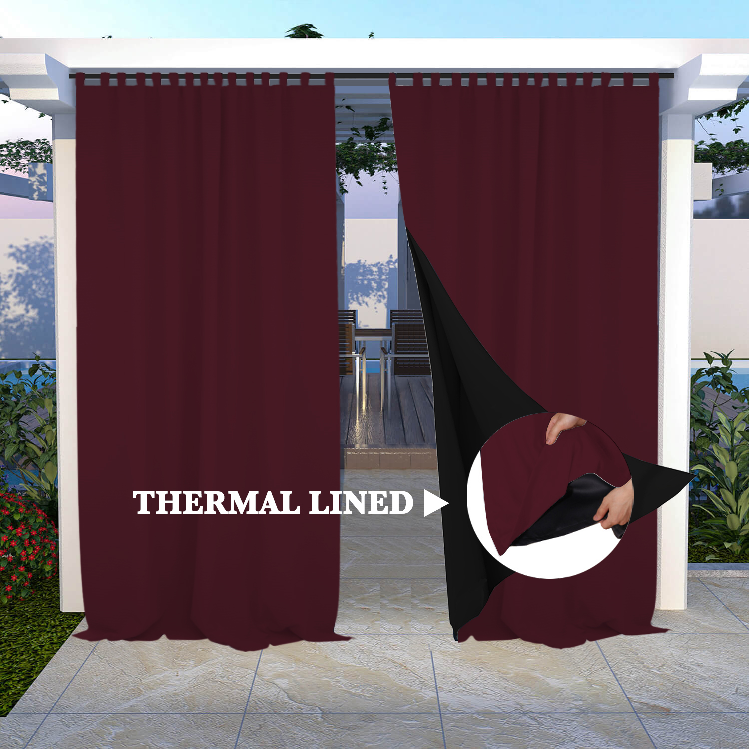 SNOWCITY Insulated 100% Blackout Curtains with Black Line - Tab Top