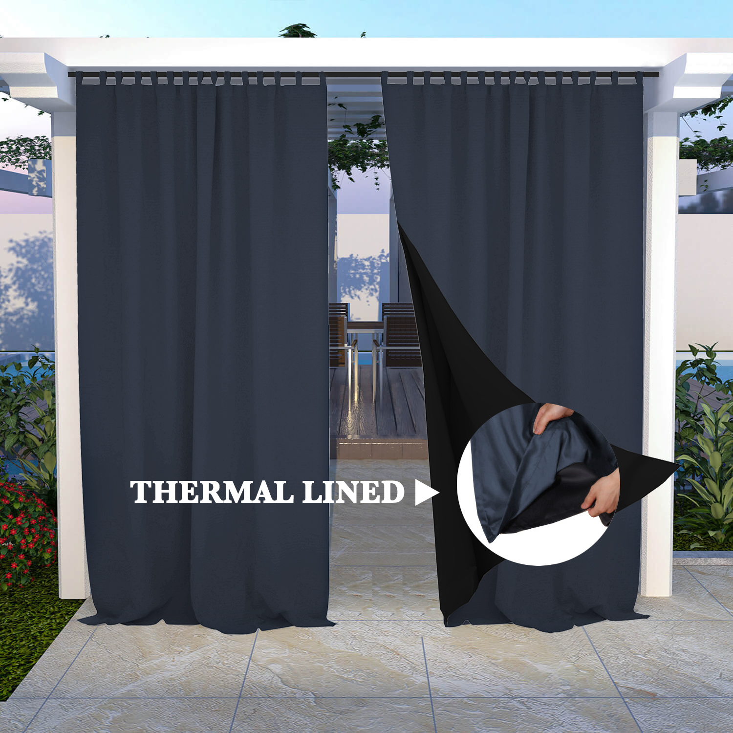 SNOWCITY Insulated 100% Blackout Curtains with Black Line - Tab Top