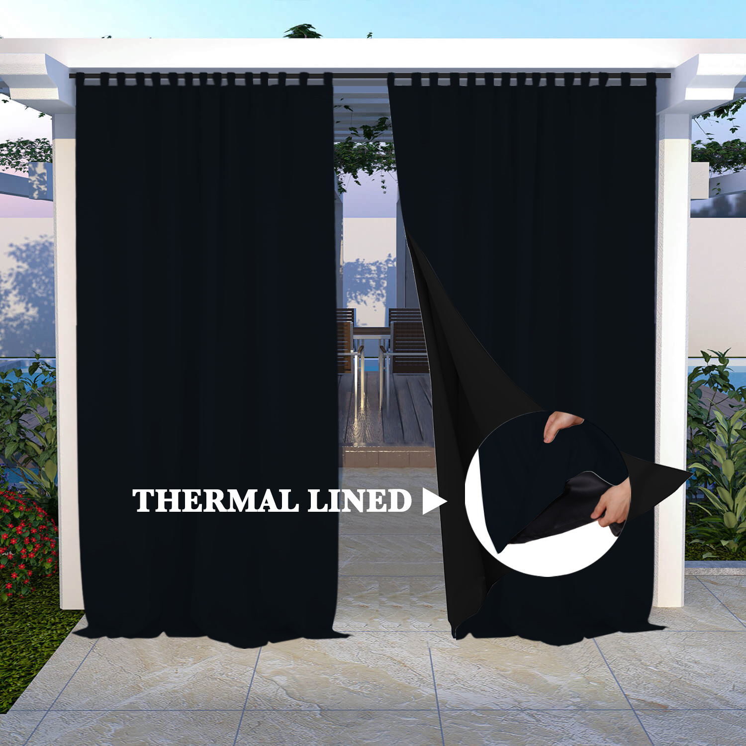 SNOWCITY Insulated 100% Blackout Curtains with Black Line - Tab Top