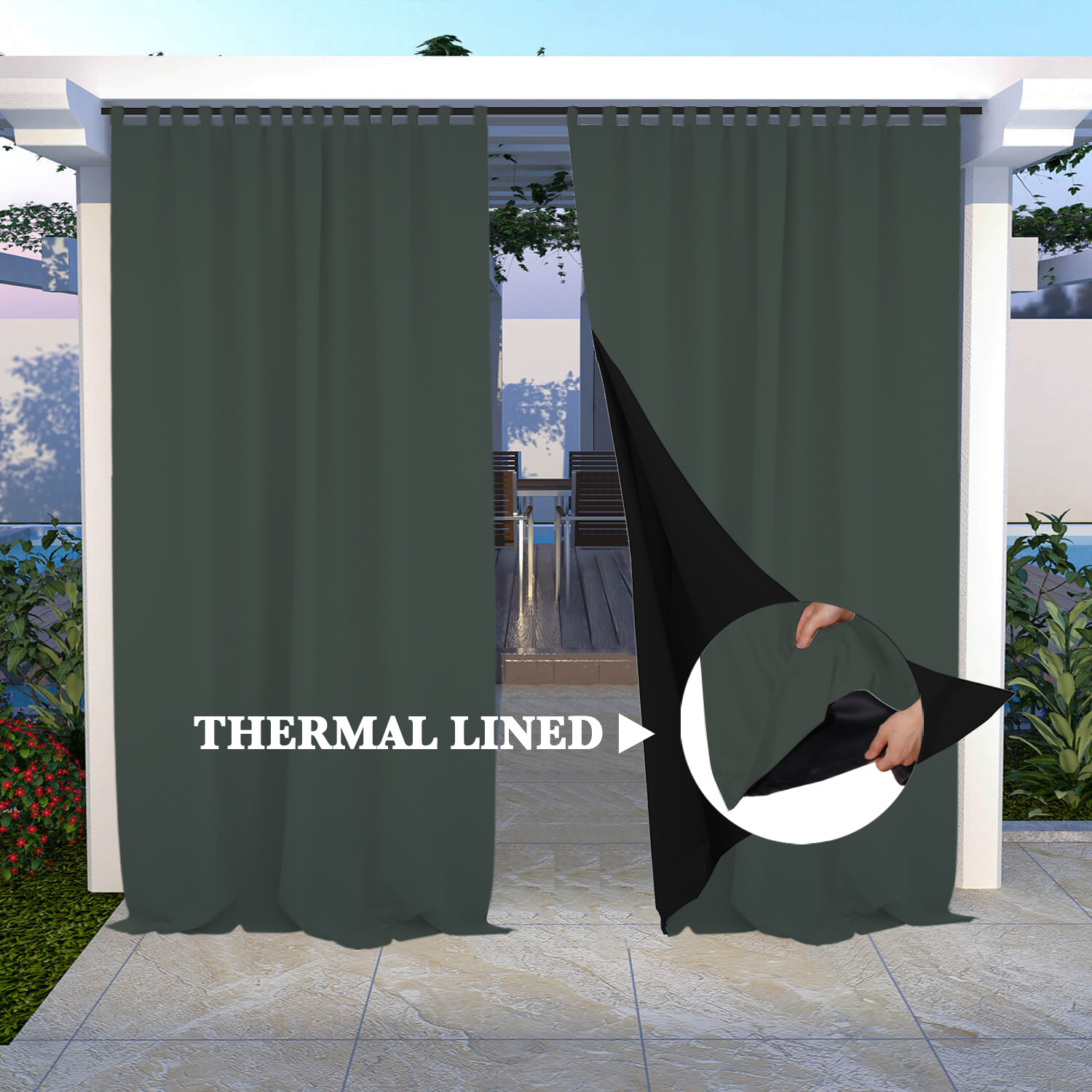 SNOWCITY Insulated 100% Blackout Curtains with Black Line - Tab Top