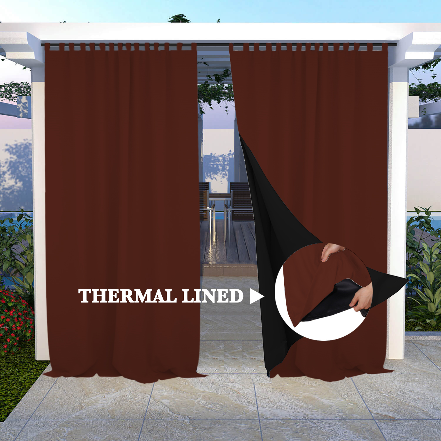 SNOWCITY Insulated 100% Blackout Curtains with Black Line - Tab Top