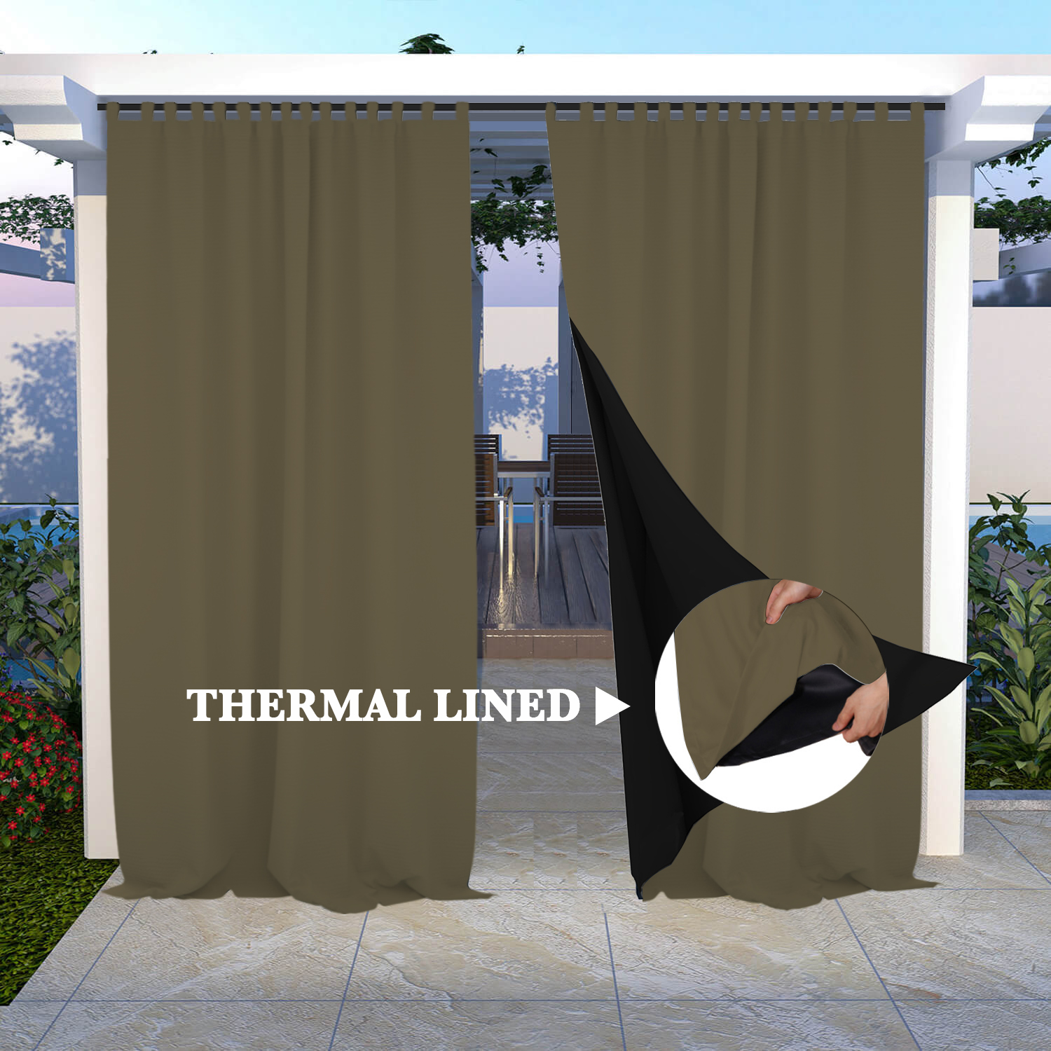 SNOWCITY Insulated 100% Blackout Curtains with Black Line - Tab Top