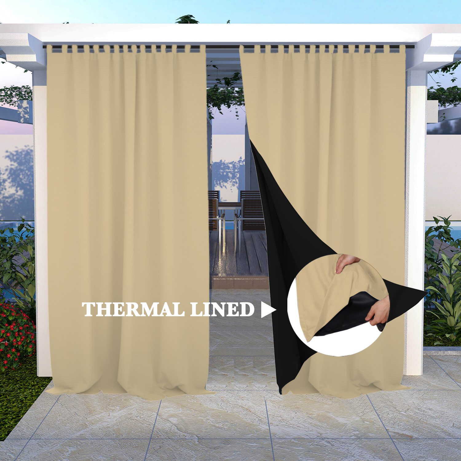 SNOWCITY Insulated 100% Blackout Curtains with Black Line - Tab Top