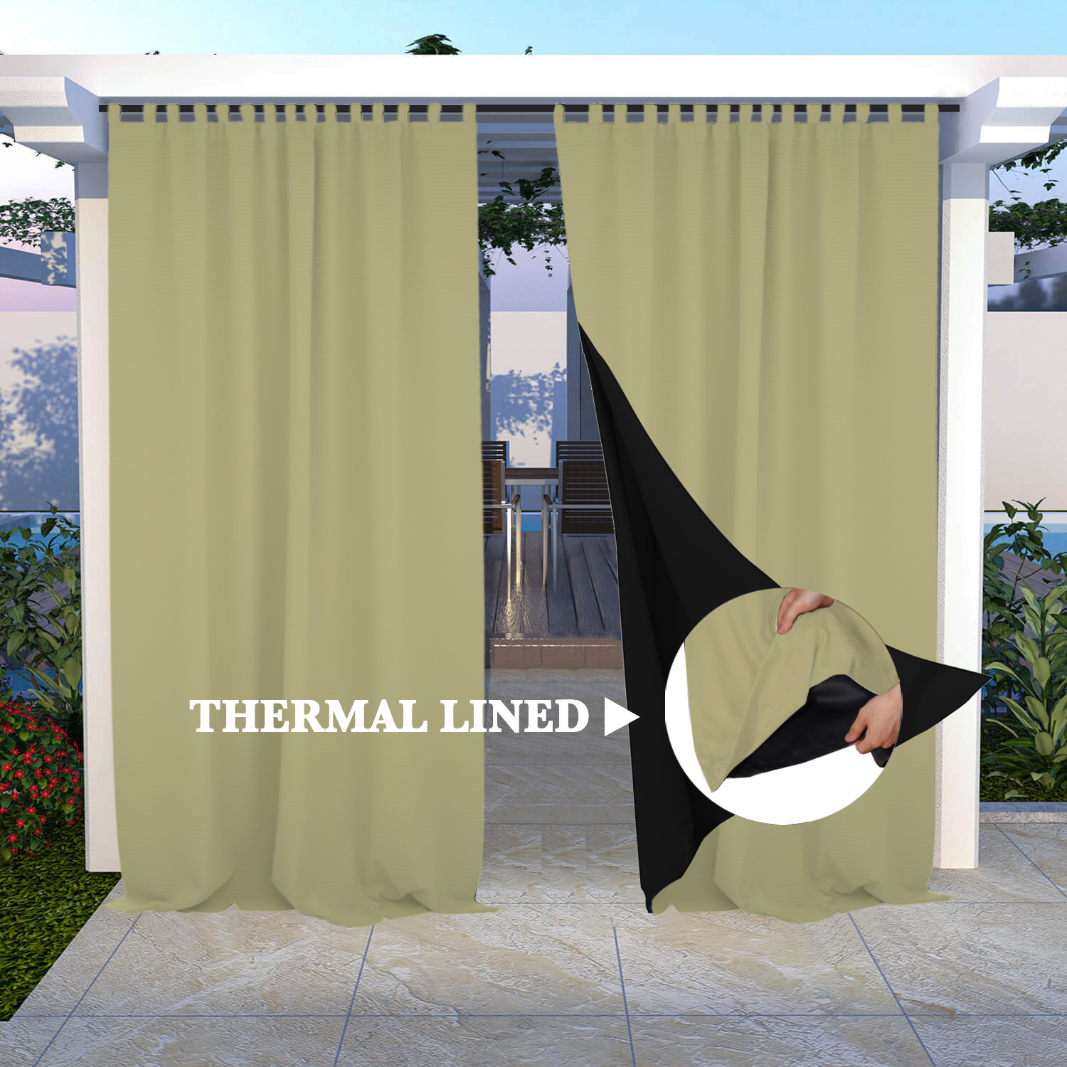 SNOWCITY Insulated 100% Blackout Curtains with Black Line - Tab Top